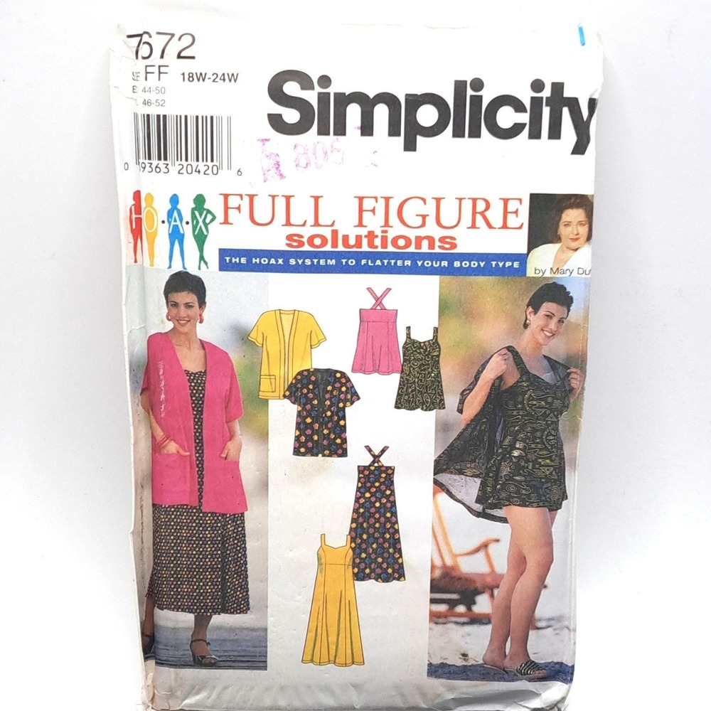 Simplicity 7672 Sewing Pattern‎ Womens 18W-24W Multicolor Full Figure Solutions